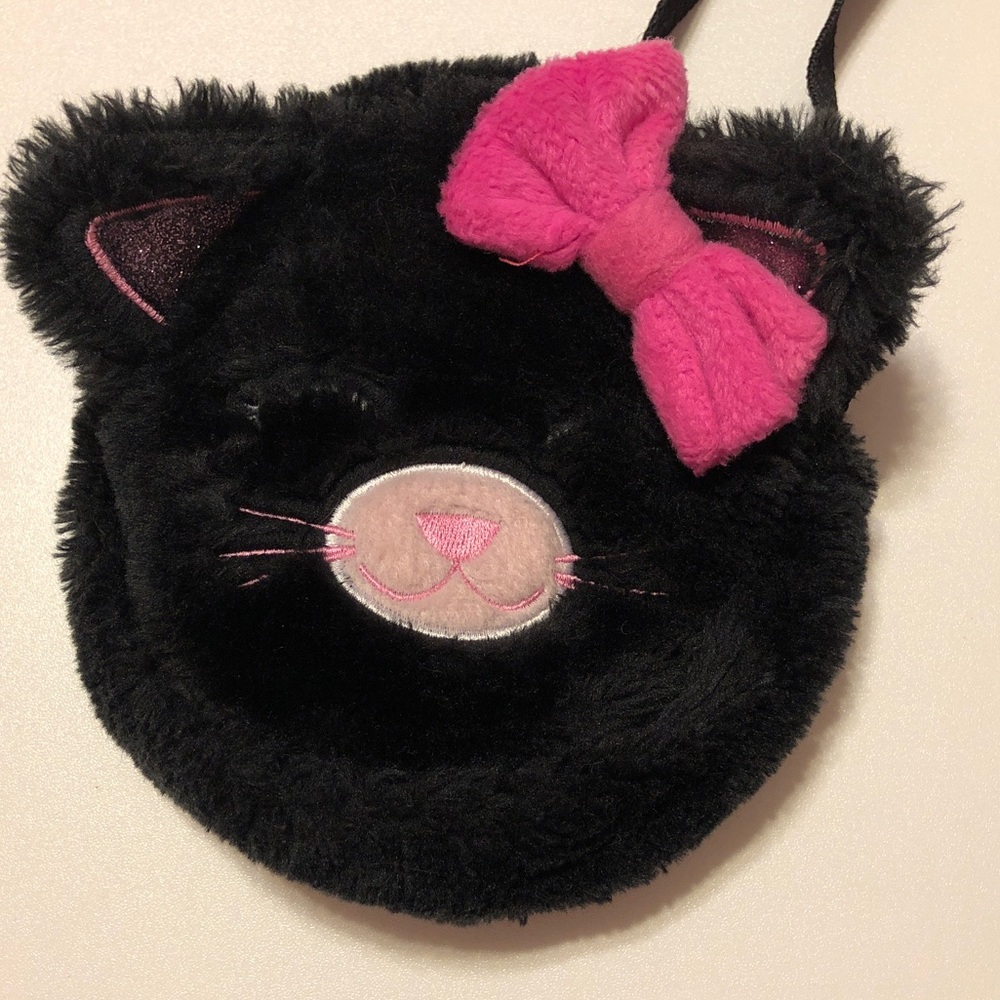 Black Furry Kitty Cat Purse With Shoulder Strap